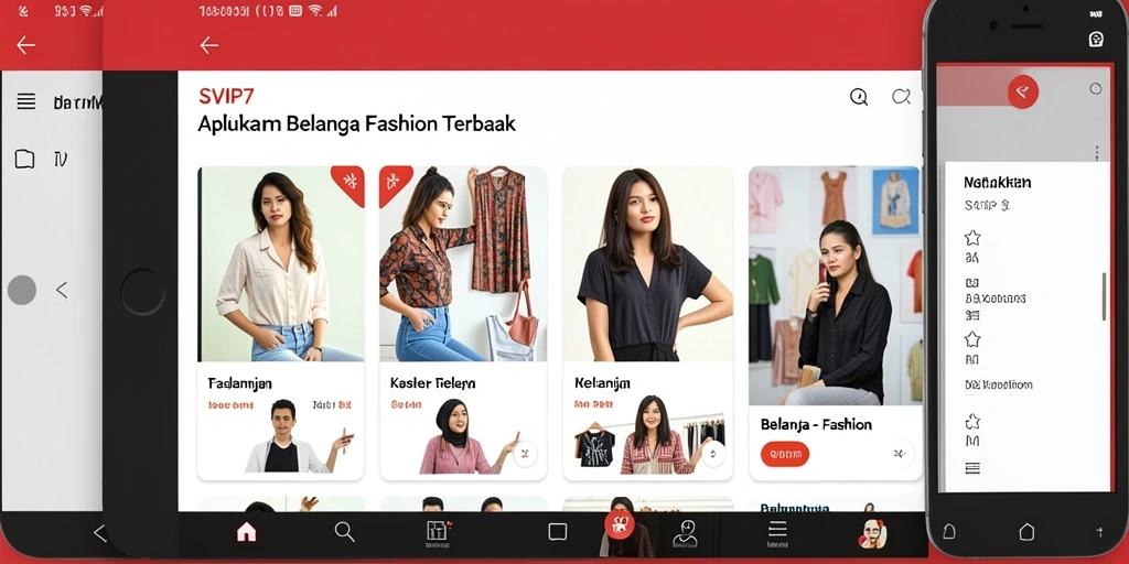 Screenshot aplikasi SVIP7 dengan tampilan layout belanja fashion